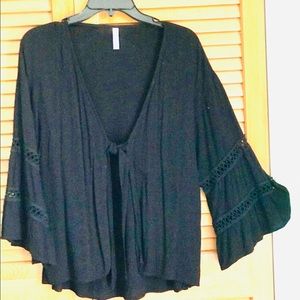 Black Boho & Lace Tie-Front Waist Wrap Size L